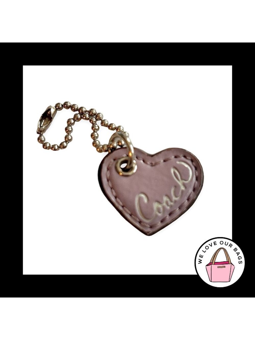 Rare COACH POPPY Script HEART Hang Tag Purple Leather Fob Bag Charm Keychain